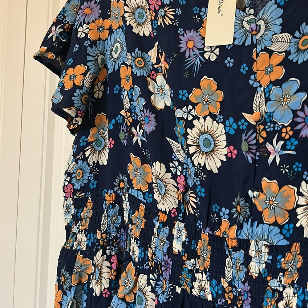 Floral Midi Dress in Blue and Orange - Picture 4 of 7